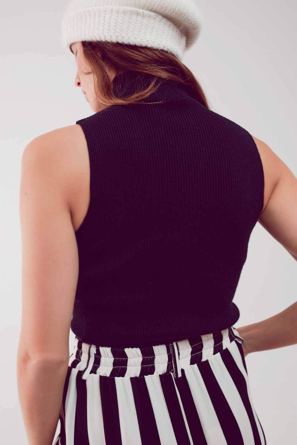 Knitted High Neck Top in Black