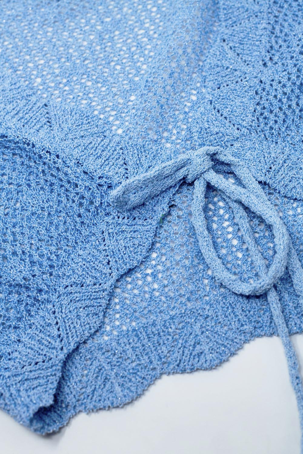 Blue Short Crochet Cardigan With Lurex Detail