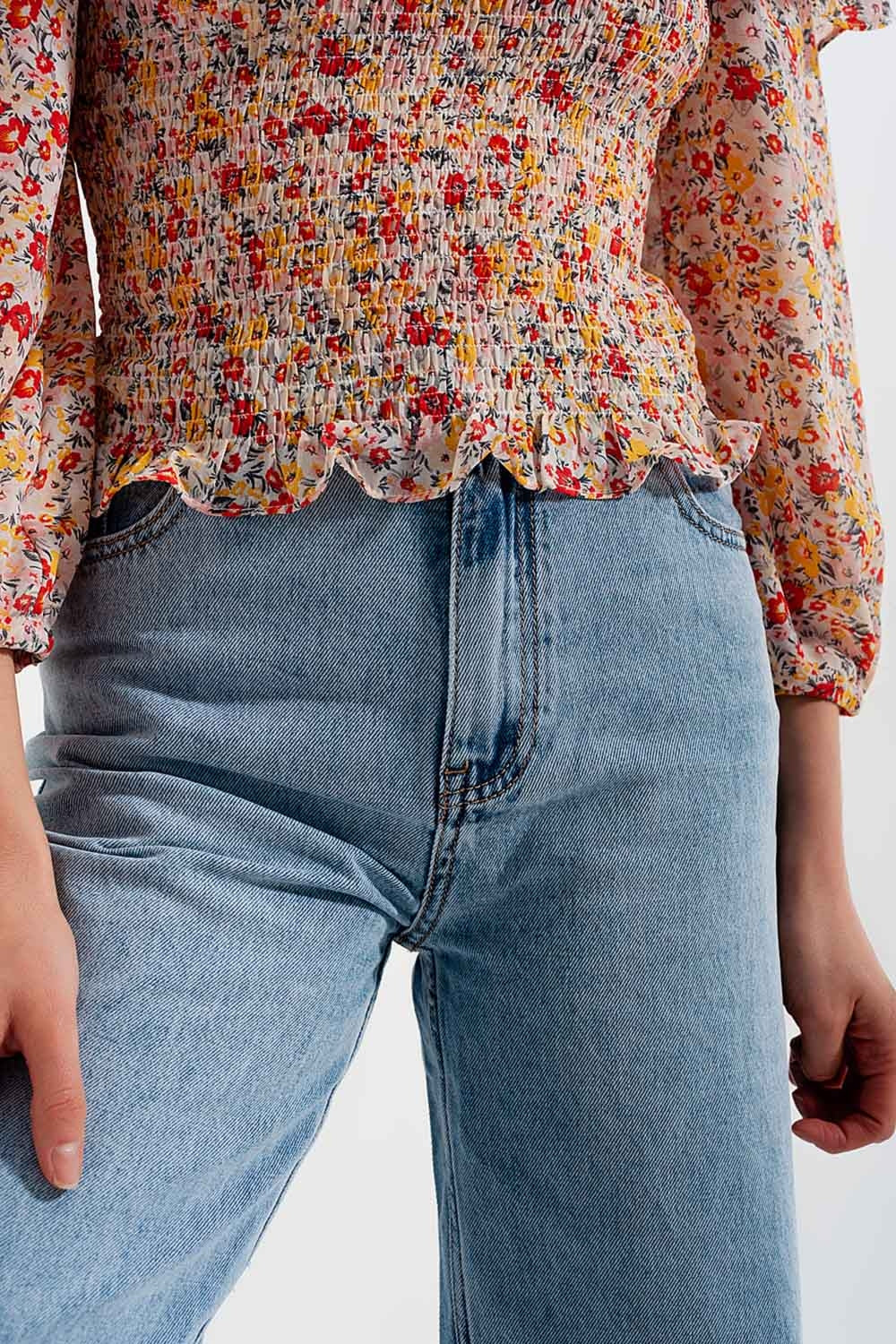 Wide Leg Jeans With High Waist in Light Blue