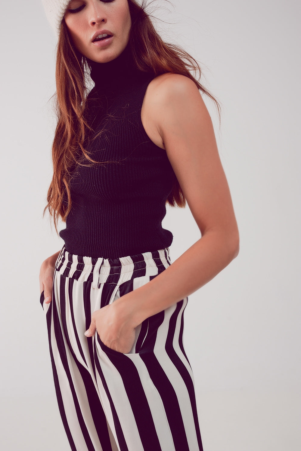 Knitted High Neck Top in Black