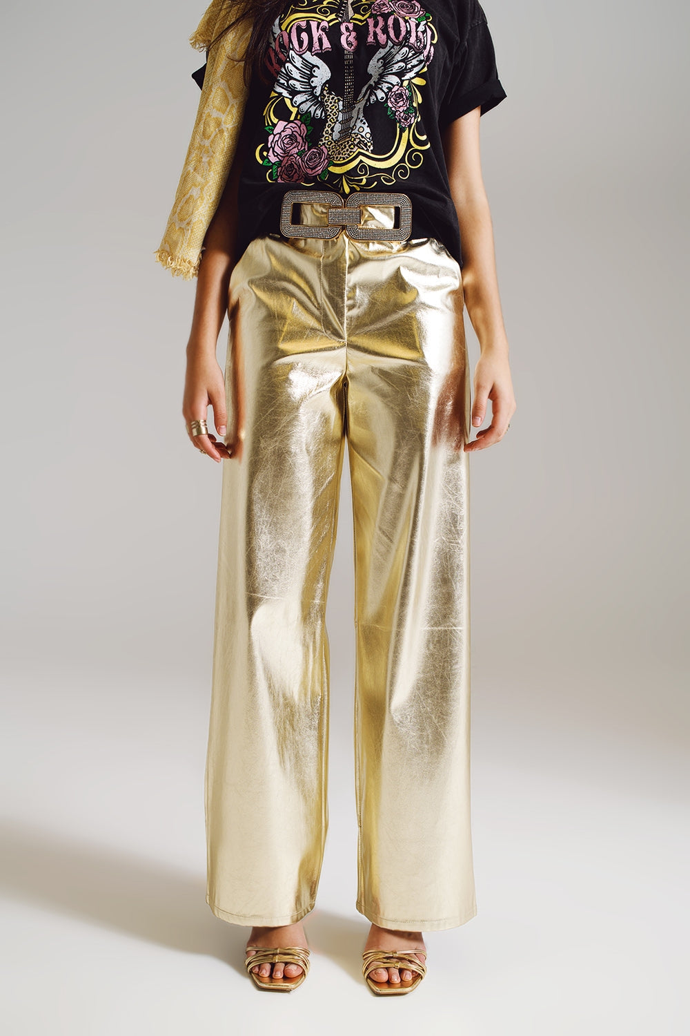 Metallic Straight Leg Pants in Gold