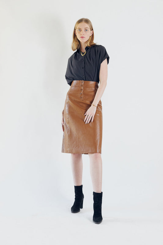 Power Woman- Dark Hazel Leather Skirt