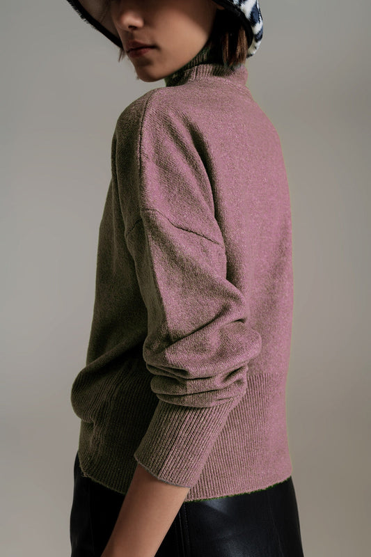 Purple Turtleneck Sweater in a Soft Knitted Fabric