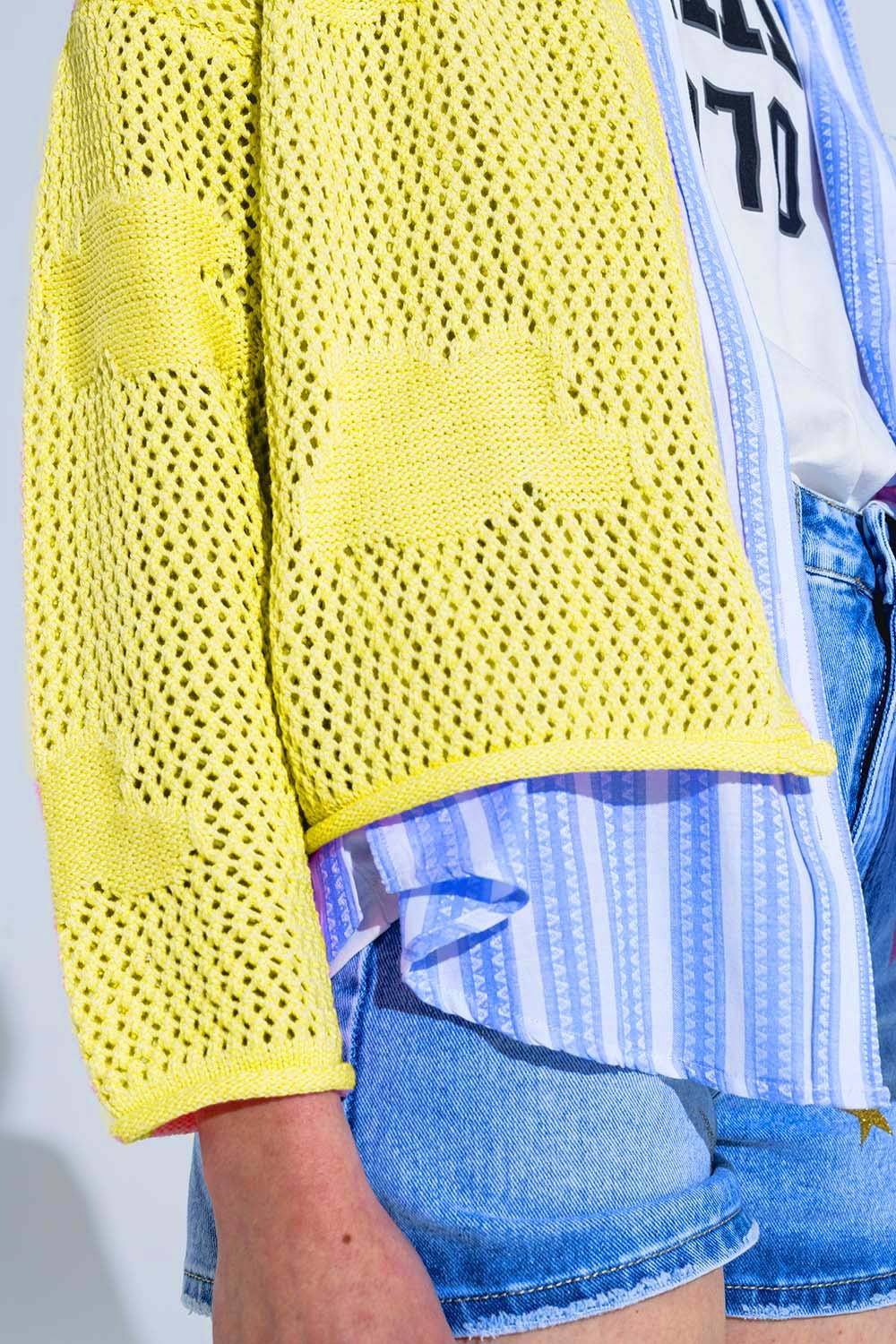 Knitted Crochet Cardigan With Knitted Clouds in Yellow