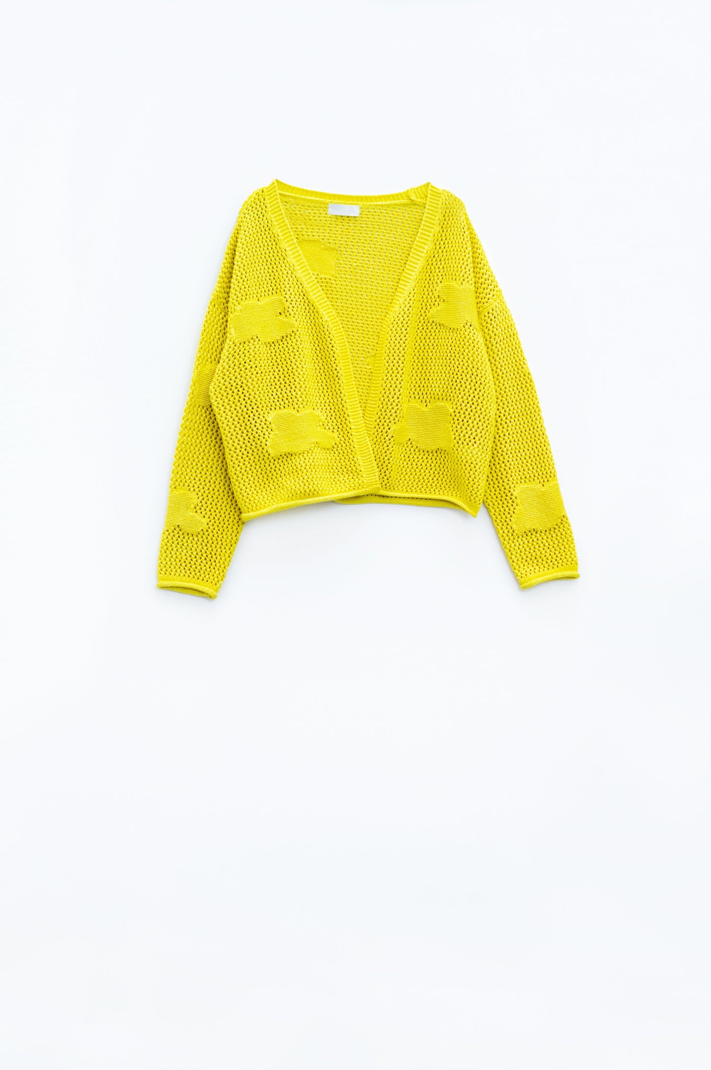 Knitted Crochet Cardigan With Knitted Clouds in Yellow