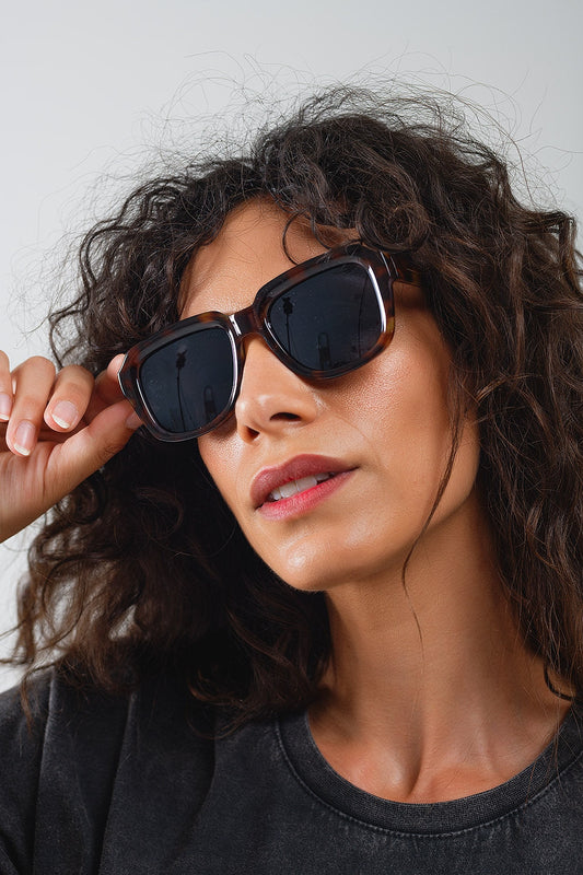 Chunky Square Sunglasses With Dark Brown Tortoise Shell Frame