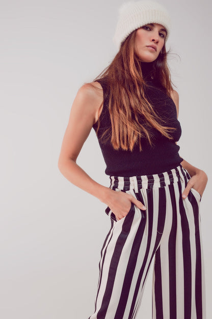 Knitted High Neck Top in Black