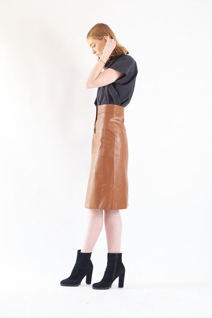 Power Woman- Dark Hazel Leather Skirt