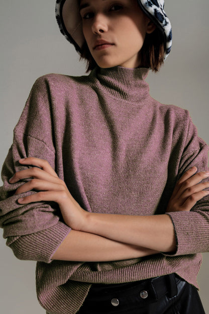 Purple Turtleneck Sweater in a Soft Knitted Fabric