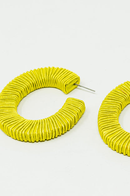 Lime Hoop Earrings With Woven Pattern