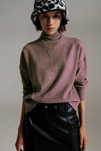 Purple Turtleneck Sweater in a Soft Knitted Fabric