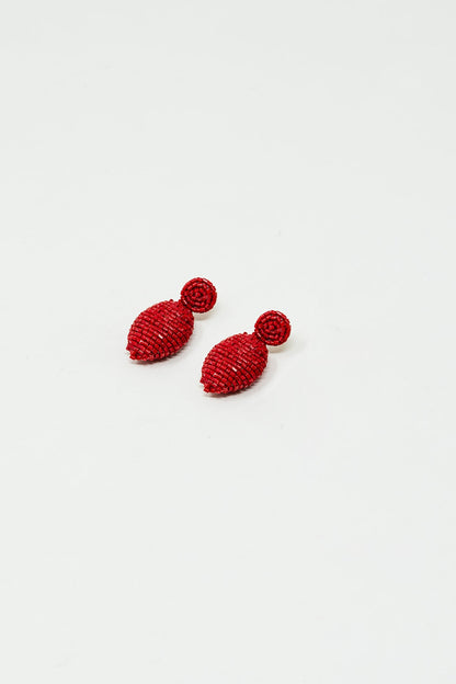 Oval Shape Beaded Earrings in Red