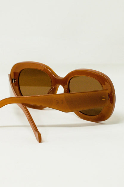 Oversized Circular Sunglasses in Brown