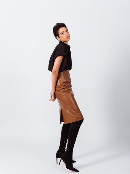 Power Woman- Dark Hazel Leather Skirt
