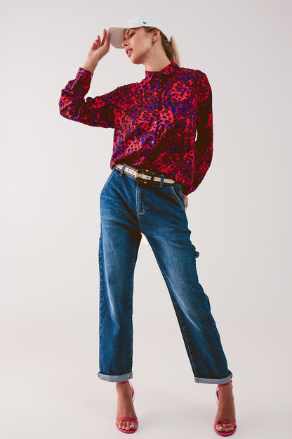 Cotton Boyfriend Jeans With Stretch in Medium Blue