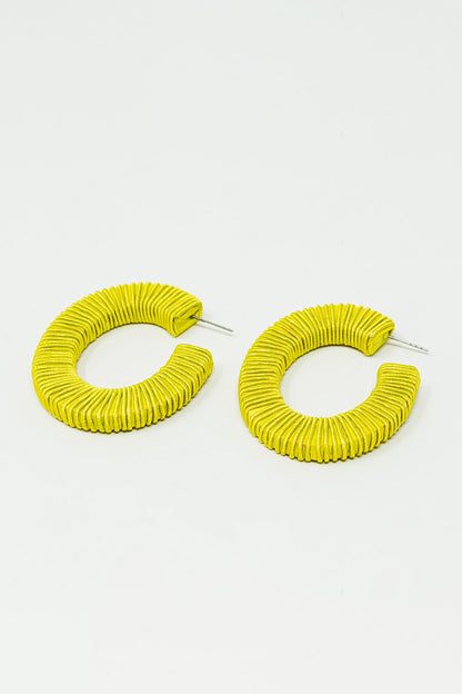 Lime Hoop Earrings With Woven Pattern